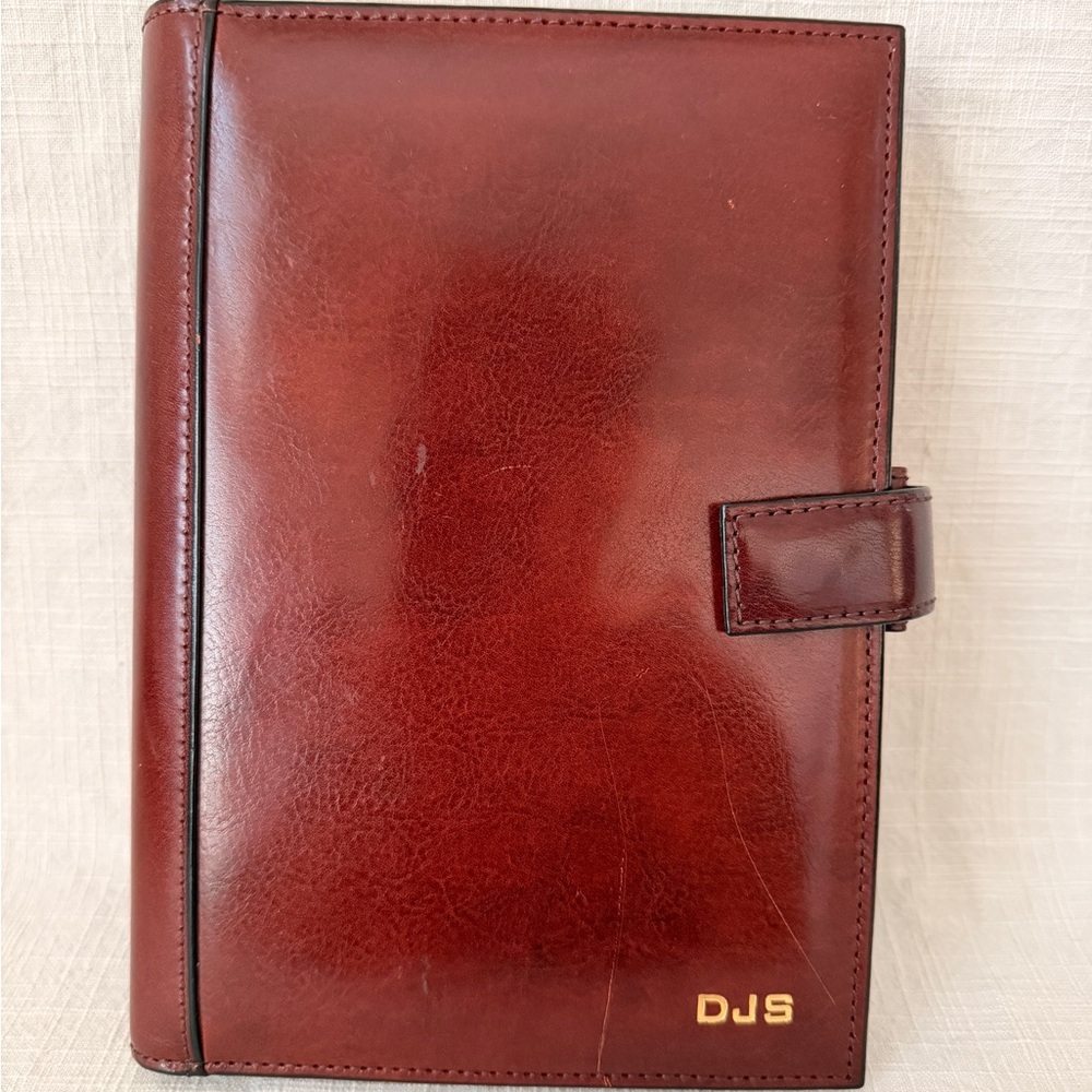 TUMI Calfskin Glazed Organizer Planner Portfolio Case Reddish Brown